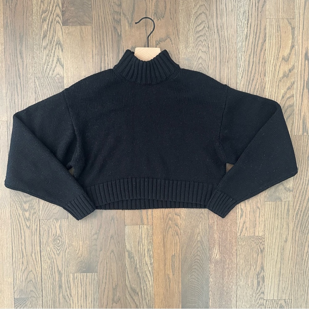 Wilfred Free Harper Merino Mock Neck Heavy Cropped Long Sleeve Sweater Black S